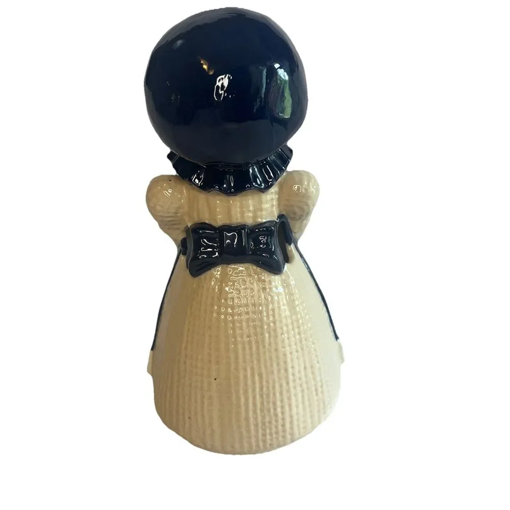 70s Vintage Sittre Ceramic Burlap Rug Doll Ceramic Utensil Holder Navy White